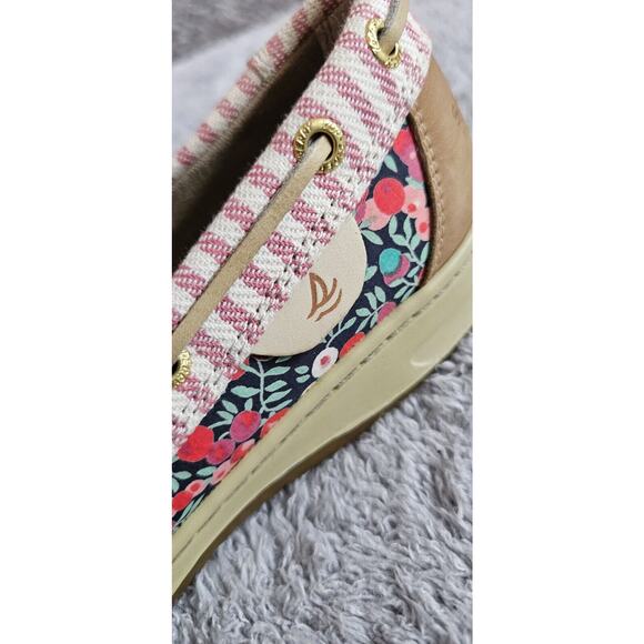 Sperry Top Sider Womens Size 8 Angelfish Tan Leather Floral Boat Shoes - Picture 3 of 5